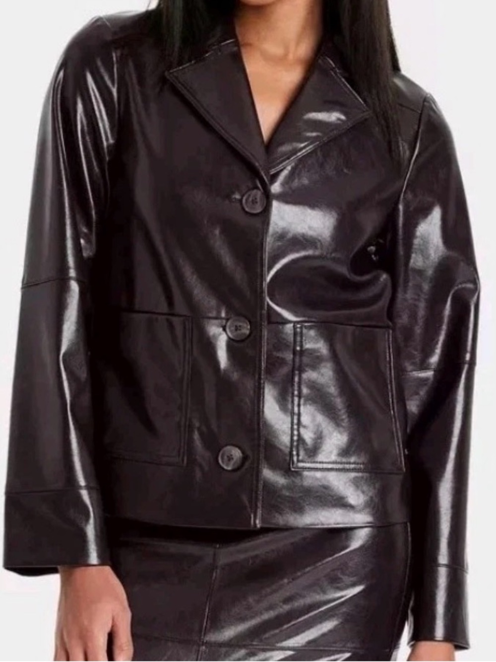 NWT - M - A New Day, Women's Faux Leather Jacket Front Button Fully Lined Brown
